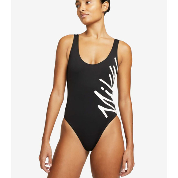 Nike Women's Black U-Back One Piece Logo Swimsuit XL NWT - Picture 1 of 7